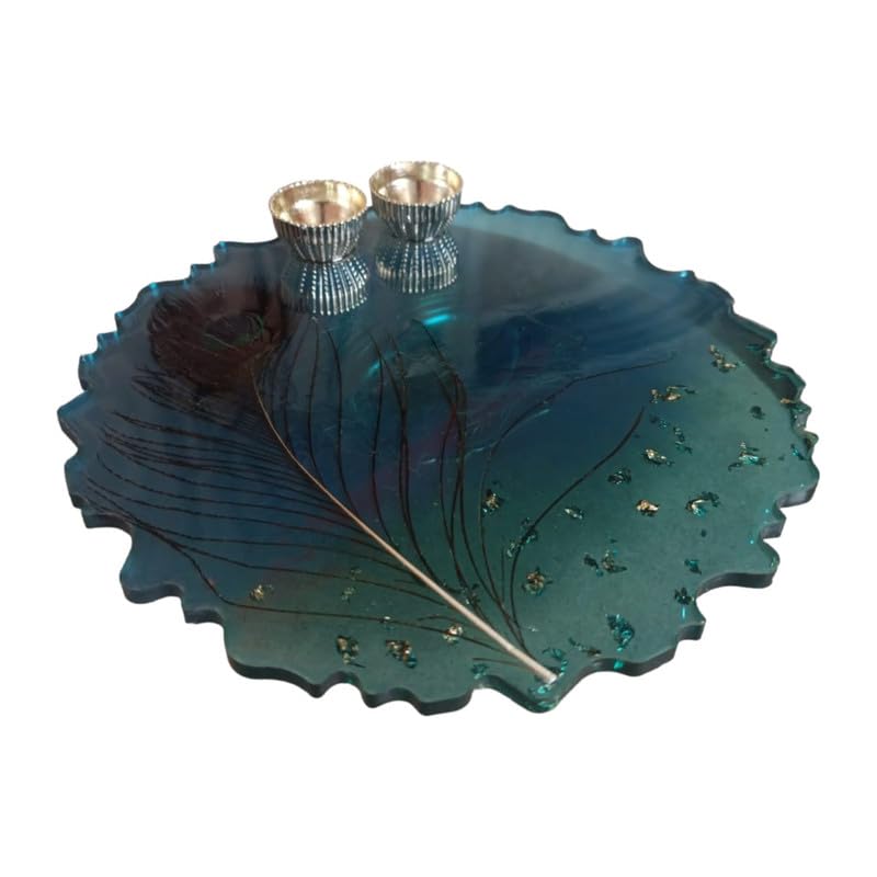 ART2ARTIST Handmade Big Pooja Aarti Thali/Plate Decorative Set for Temple Mandir Wedding Rakhi Diwali House Warming Return Gift with Moti | 8 Inch (Blue) Brand: ART2ARTIST